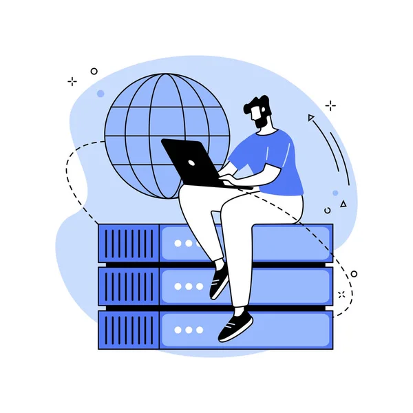 Proxy Server Isolated Cartoon Vector Illustrations Datacenter Specialist Laptop Working — Stockvektor