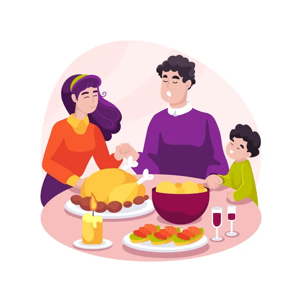 Family Prayer Isolated Cartoon Vector Illustration Family Dinner Parents Children — Wektor stockowy