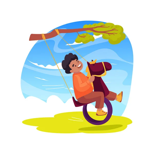 Horse Tire Swing Isolated Cartoon Vector Illustration Kid Sitting Swing — Image vectorielle