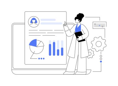 HR yazılımı soyut konsept vektör çizimi. İK yönetim yazılımı, insan kaynakları teknolojisi, çalışanların etkinlik kontrolü, çalışma zamanı izleyici, maaş sistemi çözümü soyut metafor.