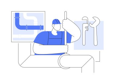 Tesisat hizmetleri soyut konsept vektör çizimi. Tam servis kanalizasyon ve drenaj tamiri, drenaj tesisatı, su içme dağıtımı, ısıtma tesisatı, sızdıran boru soyut metaforu..