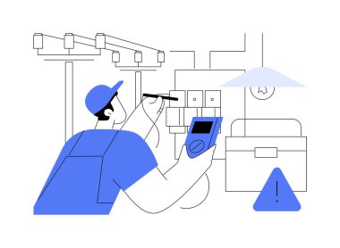 Elektrik hizmetleri soyut konsept vektör çizimi. Enerji tasarruflu aydınlatma, elektrik sistemi bakım ve teftiş, ev otomasyonu, elektrikli ısıtıcı onarımı soyut metaforu.