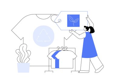 Sürdürülebilir moda soyut konsept vektör çizimi. Sürdürülebilir üretim markası, modada yeşil teknolojiler, etik giyim üretimi, organik kıyafetler, sıfır atık metaforu.