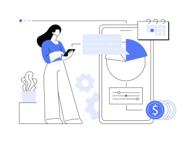 Mobil gider yönetimi soyut konsept vektör çizimi. Yükleme kontrol sistemi, uydu aygıtları kontrol, mobil ağ, işletme ekonomisi, telefon maliyetleri soyut metaforu yönetmek.