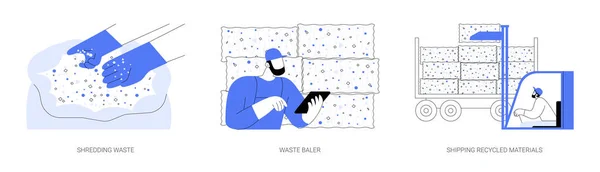 Recycling Machinery Abstract Concept Vector Illustration Set Shredding Waste Plastic — Stok Vektör