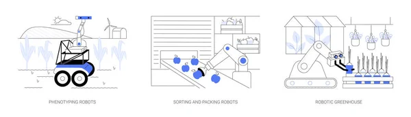 Robotics Agriculture Abstract Concept Vector Illustration Set Phenotyping Robots Sorting — Vettoriale Stock