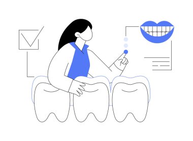 Diş, silikon eğiticisi soyut konsept vektör çizimi giyer. Görünmez diş telleri, silikon diş aşındırma, diş eğitimi, diş bakımı, kalabalık diş tedavisi metodu soyut metafor..