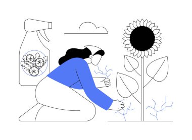 Ot kontrolü soyut konsept vektör çizimi. Bahçe bakımı, haşere kontrolü, sprey kimyasallar, ot öldürücü, bahçe bakımı, bitki öldürücü ve böcek ilacı soyut metaforu.