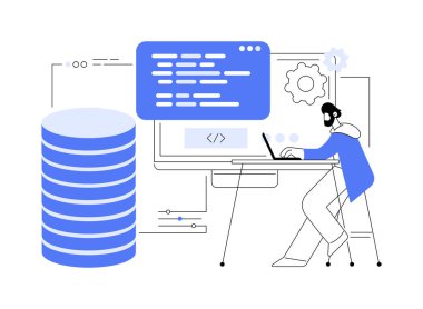 Büyük veri programlama soyut konsept vektör çizimi. Yazılım geliştirme, büyük veri programcısı, kodlama kursu, programlama dilini seçin, veri bilim araçları, çerçeve soyut metaforu.