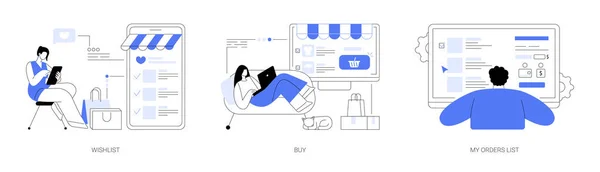 Online Retailer Abstract Concept Vector Illustration Set Online Shopping Wishlist — Stock Vector