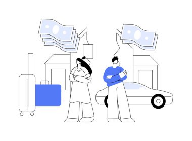 Özellik bölümü soyut konsept vektör çizimi. Boşanma mal varlığı anlaşması, eşler arasında bölünme, ayrılma süreci, avukat servisi, hukuki açıdan adil bir metafor..