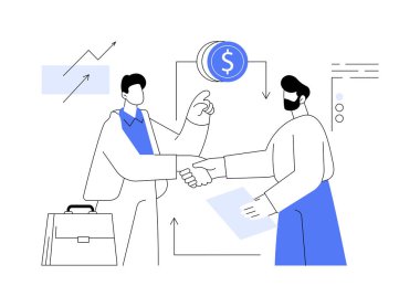 İş-iş arası satış soyut konsept vektör çizimi. B2B satış yöntemi, pazarlama eğilimi, iş ticareti, piyasa araştırması, sözleşmenin imzalandığı soyut metafor.