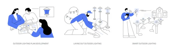 Outdoor Landscape Lighting Abstract Concept Vector Illustration Set Outdoor Lighting — Stockvektor