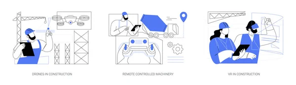 Technology Construction Abstract Concept Vector Illustration Set Drones Building Remote — Stockvektor