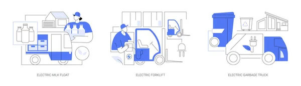 Przemysłowe Pojazdy Elektryczne Abstrakcyjne Koncepcja Wektor Ilustracji Zestaw Elektryczny Pojazd — Wektor stockowy