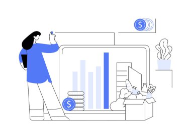 Tüketim harcamaları soyut konsept vektör çizimi. Tüketici harcamaları, ev bütçesi, alışveriş merkezi, kredi kartı, perakende mağazası, alışveriş tutkusu, soyut satın alma mecazı.