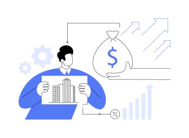 Yatırım soyut konsept vektör illüstrasyonu oluşturuluyor. İkametgah, ticari gayrimenkul, mali plan, gelecekteki zenginlik, şehir mimarisi, banka kredisi, konut soyut metaforu.