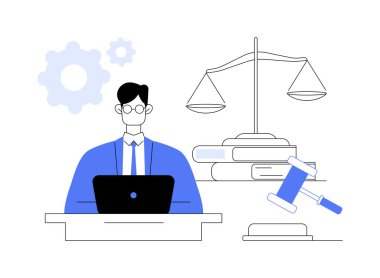 Davalar soyut konsept vektör illüstrasyonunu destekler. Avukat yardımcısı, dava avukatı, hukuki uzman, belge ve veri yönetimi, adli muhasebe, soyut metafora danışmanlık.