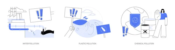 Environmental Issue Abstract Concept Vector Illustration Set Water Pollution Plastic — Stock Vector