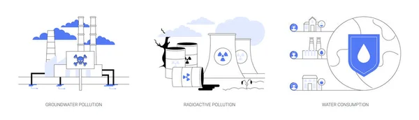 Environmental Problem Abstract Concept Vector Illustration Set Groundwater Pollution Radioactive — Stock Vector