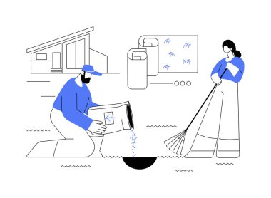 Çimen onarımı konsept vektör çizimi. Yenileme servisi, saman ve yosunları kaldırın, otsuz çimenler, toprak banyosu, kök bölgesi, çim tohumu, çim bakımı, arka bahçe soyut metaforu.