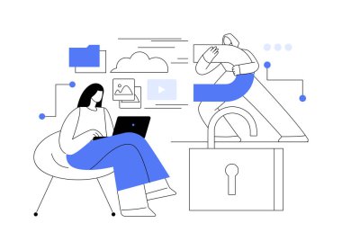 Soyut konsept vektör çizimi. Çevrimiçi bilgi toplamak, saldırmak, özel verileri hacklemek, sosyal mühendislik, kimlik bilgileri yayınlamak, soyut metaforları hacklemek.