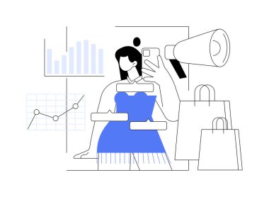 Moda blogu soyut konsept vektör çizimi. Moda video blogu, alışveriş çılgınlıkları, sosyal medya blogları, marka tanıtımı, stil uzmanı, etkili pazarlama, en son eğilimler soyut metafor.