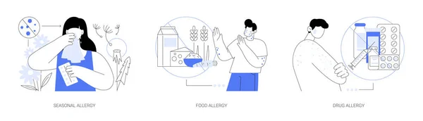 Allergy Treatment Abstract Concept Vector Illustration Set Seasonal Allergy Food — Stock Vector