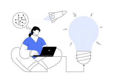 Fikir yönetimi soyut konsept vektör çizimi. Yeni fikir, proje yönetimi, alternatif düşünce, çözüm bulma, ürün geliştirme aşaması, beyin fırtınası süreci soyut metafor.