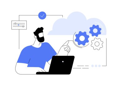 Bulut tabanlı motor soyut konsept vektör çizimi. Bir hizmet, sanal makine uygulaması, sağlayıcı, talep üzerine bulut tabanlı motor, yazılım bilgisayar soyut metaforu olarak altyapı.