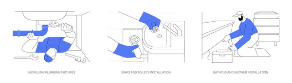 Sanitair Diensten Abstract Concept Vector Illustratie Set Installeren Van Sanitair — Stockvector