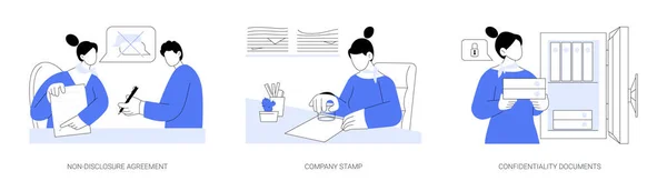 Corporate Business Papierkram Abstraktes Konzept Vektor Illustration Set Geheimhaltungsvereinbarung Firmenstempel — Stockvektor