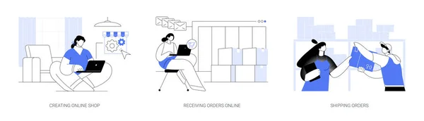 Commerce Ladenbesitzer Abstraktes Konzept Vektor Illustrationsset Online Shop Erstellen Online — Stockvektor