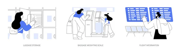 Flughafenanlagen Abstraktes Konzept Vektor Illustration Set Gepäckaufbewahrung Waage Für Die — Stockvektor