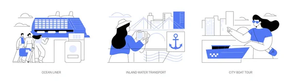 Passenger Marine Transportation Abstract Concept Vector Illustration Set Ocean Liner — Stock Vector