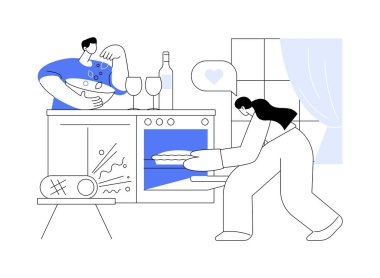 Ev yapımı soyut konsept vektör çizimi. Evde yemek pişirmek, çevrimiçi kolay yemek tarifleri, aile zamanı aktiviteleri, ev yapımı geleneksel yemekler, yemek programları, sağlıklı beslenme alışkanlıkları soyut metafor..