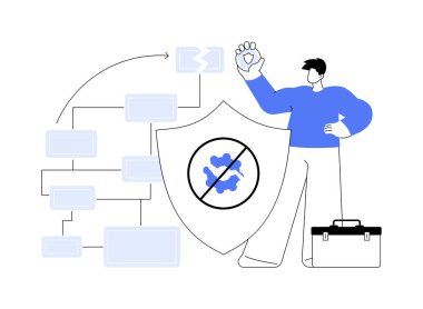 İş devamlılığı ve felaket kurtarma kavramı soyut konsept vektör çizimi. Ekonomik afet iyileştirme, ticari devamlılık planlaması, risk yönetimi, kriz karşıtı strateji soyut metafor.