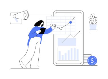 Ticari pazarlama soyut konsept vektör çizimi. Satış odaklı strateji, bireysel satışların hacmini maksimuma çıkarmak, kısa vadeli müşteri ilişkileri, dağıtım zinciri soyut metaforu.