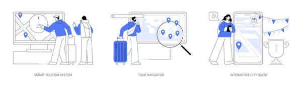 Reiseerfahrung Abstraktes Konzept Vektor Illustrationsset Smart Tourism System Tourennavigator Interaktive — Stockvektor