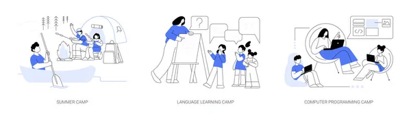 Verão Acampamento Conceito Abstrato Conjunto Ilustração Vetorial Acampamento Aprendizagem Línguas — Vetor de Stock