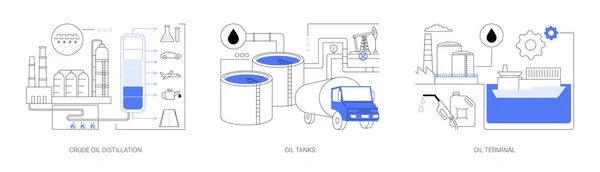 Oil Refinery Abstract Concept Vector Illustration Set Crude Oil Distillation — Stock Vector