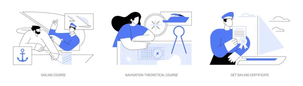 Segelschule Abstraktes Konzept Vektor Illustrationsset Segelkurs Theoretischer Unterricht Navigation Segelschein — Stockvektor