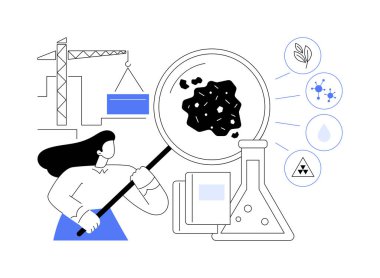 Toprak analizi soyut konsept vektör çizimi. Tarım analizi, toprak testi, laboratuvar hizmeti, organik bileşim, inşaat değerlendirmesi, kirlilik testi soyut metaforu.