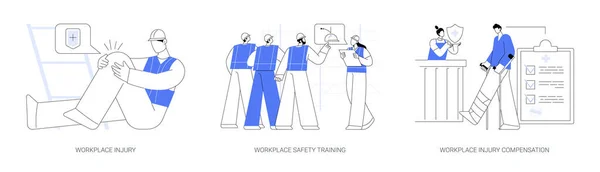 労働衛生抽象概念ベクトル図セット 職場の傷害 安全訓練 従業員が仕事で傷害の補償を得る 保険の場合 仕事の事故の抽象的な隠喩 — ストックベクタ