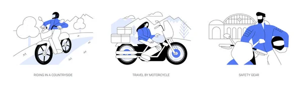 Motorcycle Driver Conjunto Ilustração Vetor Conceito Abstrato Andar Moto Campo — Vetor de Stock