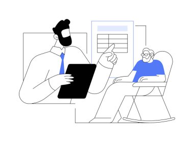 Son olarak da soyut konsept vektör çizimi. Yaşlı bir adam avukatla vasiyet hazırlar, vasiyet yazar, iş adamları, hukuki hizmet, profesyonel avukat soyut metaforu..