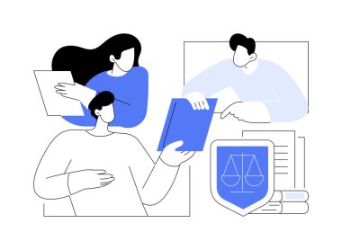 Soyut konsept vektör illüstrasyonu için hukuki tavsiyelerde bulunun. Avukat fikri mülkiyet haklarının korunması, danışman çift, iş adamları, hukuki hizmet soyut metaforu ile ilgilenir.