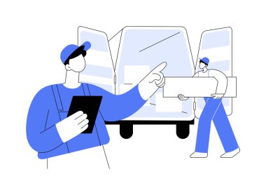 Envanter konsept vektör çizimi yapıyorum. Envanter, emlak işi, kurye teslimat hizmetleri, paket taşıma yönetimi soyut metaforu yapan tam hizmet taşıyıcıları.