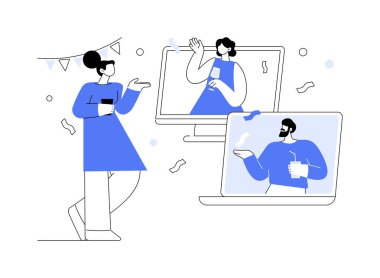 Self-isolation party abstract concept vector illustration. Celebration online, video call, happy friend, quarantine fun, coronavirus outbreak, videoconference, virtual chat abstract metaphor.