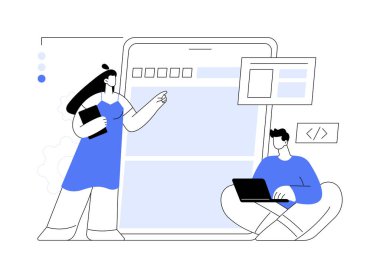 Mikrosit geliştirme soyut konsept vektör çizimi. Mikrosit web geliştirme, küçük internet sitesi, grafik tasarım servisi, iniş sayfası, yazılım programlama ekibi soyut metafor.